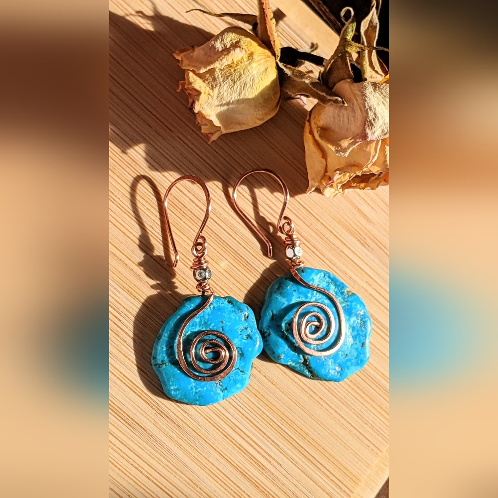 Turquoise Large Disk Tribal Statement Earrings - Picture 10 of 16